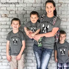 

Summer Family Matching Outfits bulldog print T-shirts Crew Neck Short Sleeve T-Shirts Father Son Mom Daughter Family Look