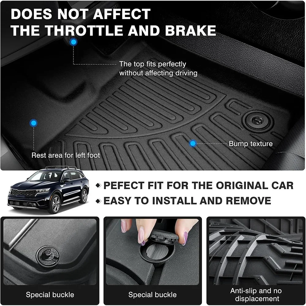 All Weather Floor Mats Cargo Liner for 2025 2026 Kia Sorento Hybrid TPE Car Trunk Mat with Backrest Pad PHEV & HEV