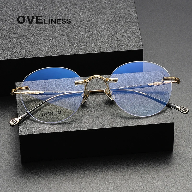 

2024 Pure Titanium Glasses Frame Men Women New Retro Vintage Rimless Round Eyeglasses frames Eyewear Spectacles