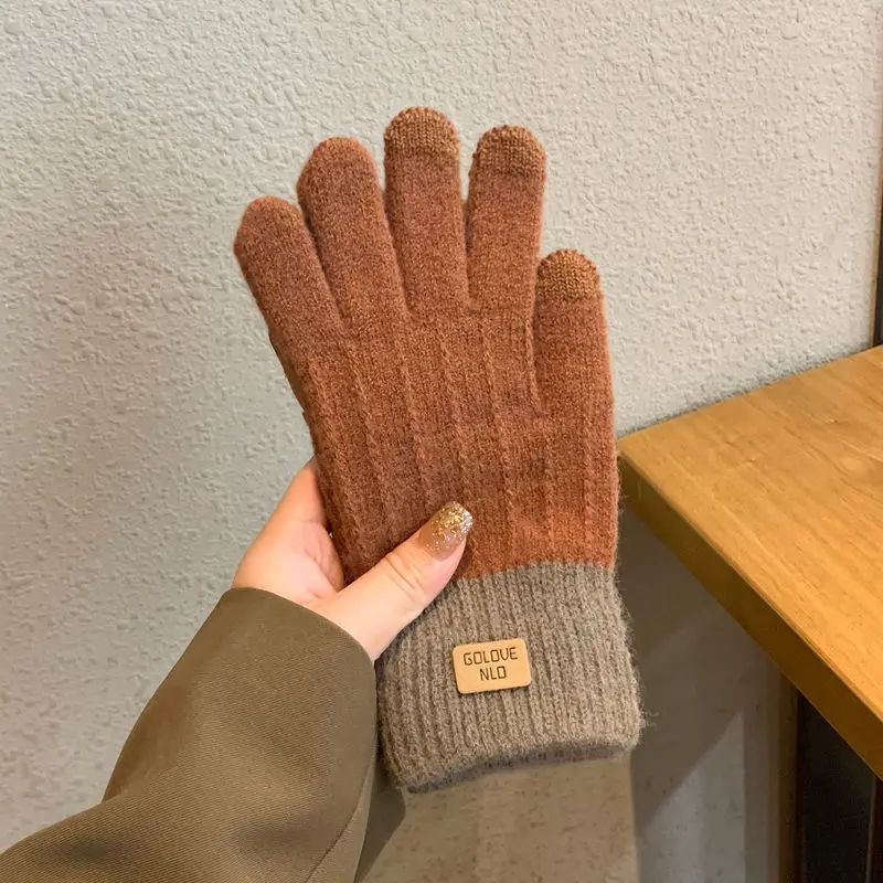 Women's Warm Plush Knitted Touchscreen Gloves - Fashionable Winter Outdoor Accessory