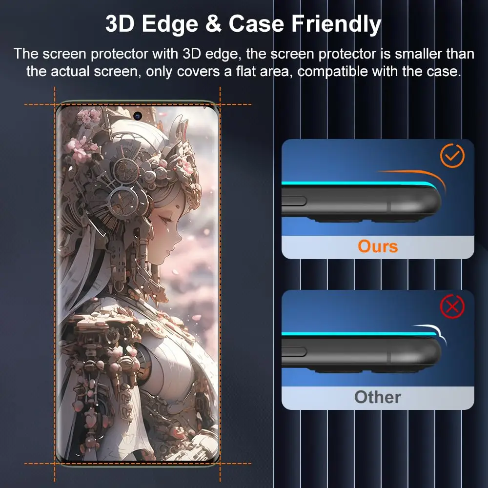 Motorola Edge 40 네오 스크린 보호대 3D 곡선 강화 유리, 측면 및 전체 접착제 투명 스크래치 방지, 빠른 무료 배송