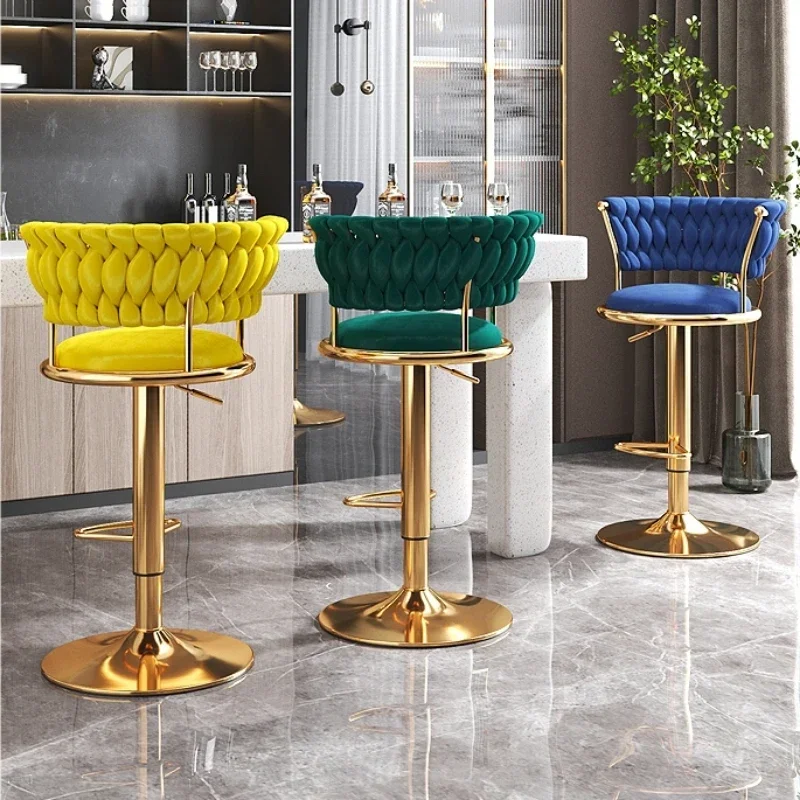 回転式バースツール 2脚セット カウンター高さ調節可能 編み込みバック