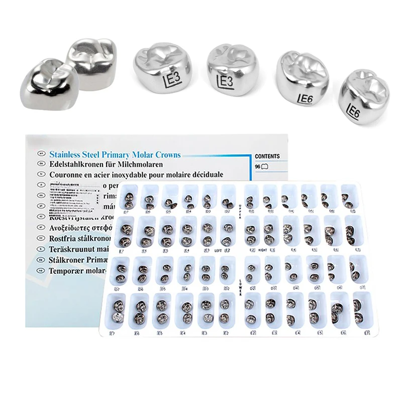 

96PCS/Set Dental Stainless Steel Primary Molar Crowns Dental Oral Posterior Baby Teeth Crown Orthodontic Kids Temporary Crowns