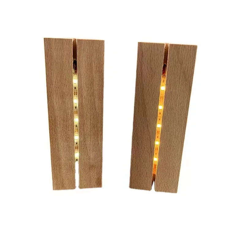 5mm 5.9 Inch Wooden Lamp Base AAA Battery Powered Warm White Light Wood Acrylic Led Display Stand DIY Lighting Accessories
