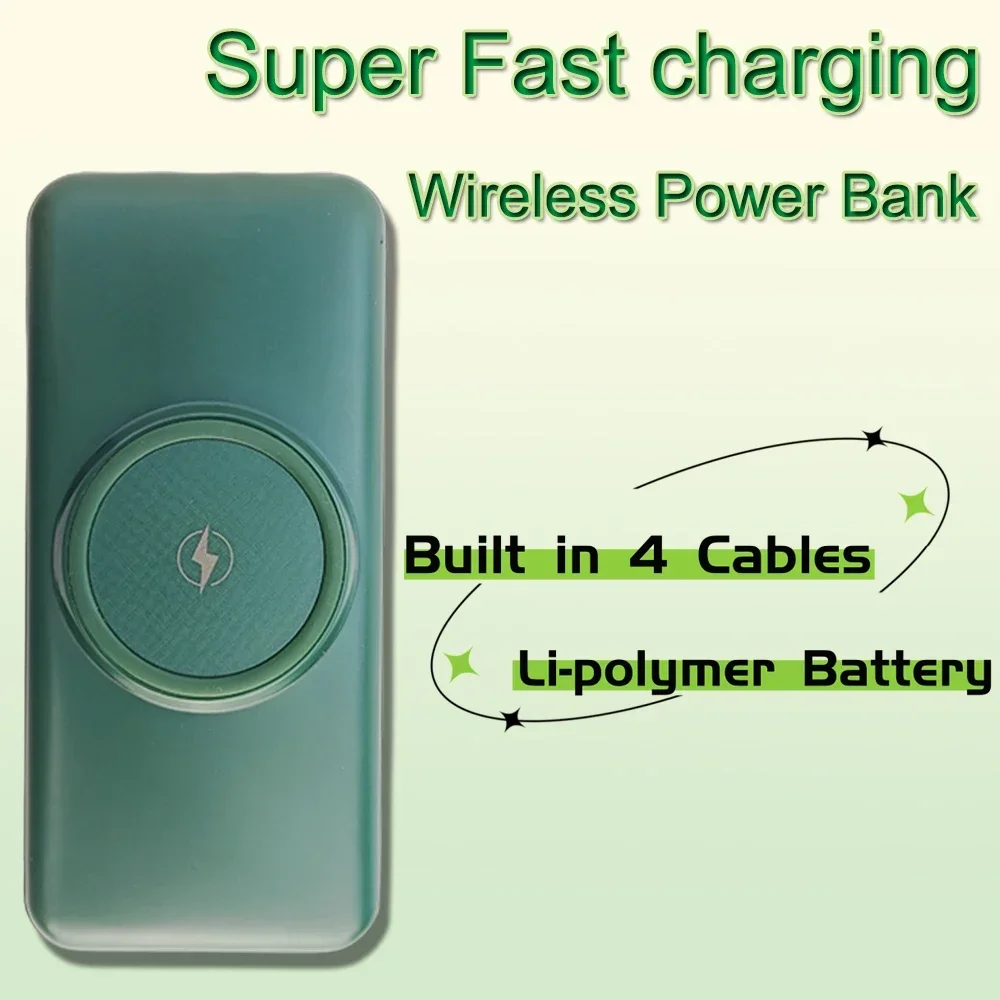 

20000mAh Wireless Power Bank Built in Cable Portable Fast Charging Powerbank for iPhone 14 X Samsung S22 Huawei Xiaomi Poverbank