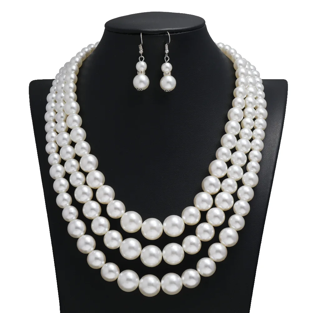 

Handmade Round Pearl set Choker Necklace earring set Elegant Simple Adjustable Multiple Sizes Beaded Necklace For Women Girls