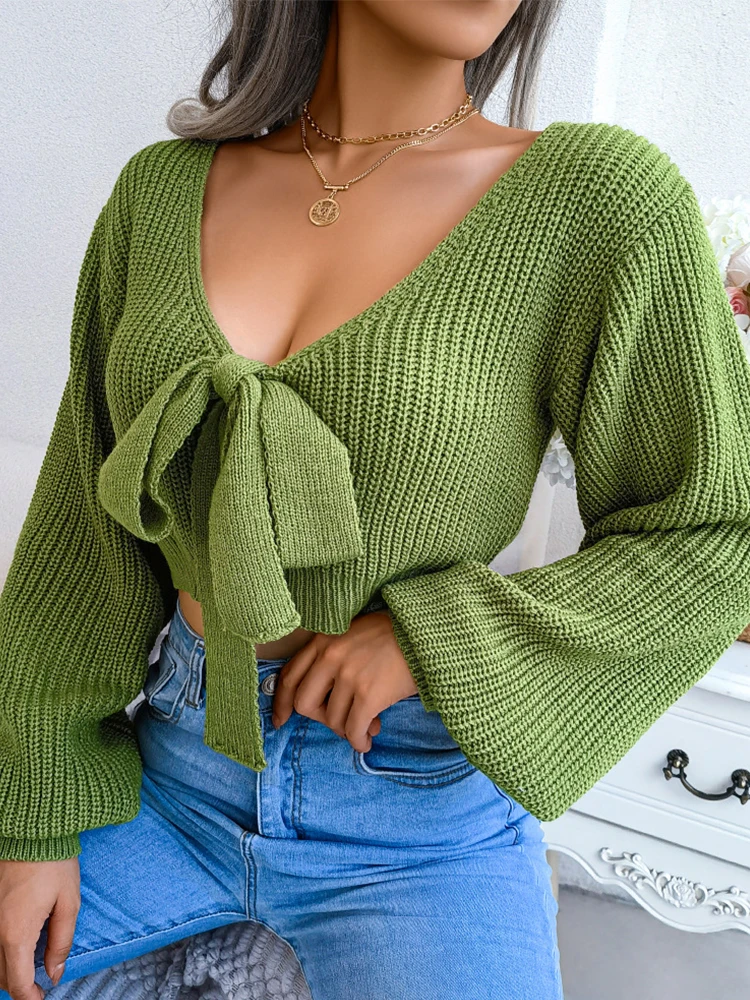 Women Bow Sweaters Y2K Clothes Skinny Pink Tops Streetwear V Neck Pullover Knitted Sweater 10 S50ceb69ae80a48a88377d10c44f1d87ez