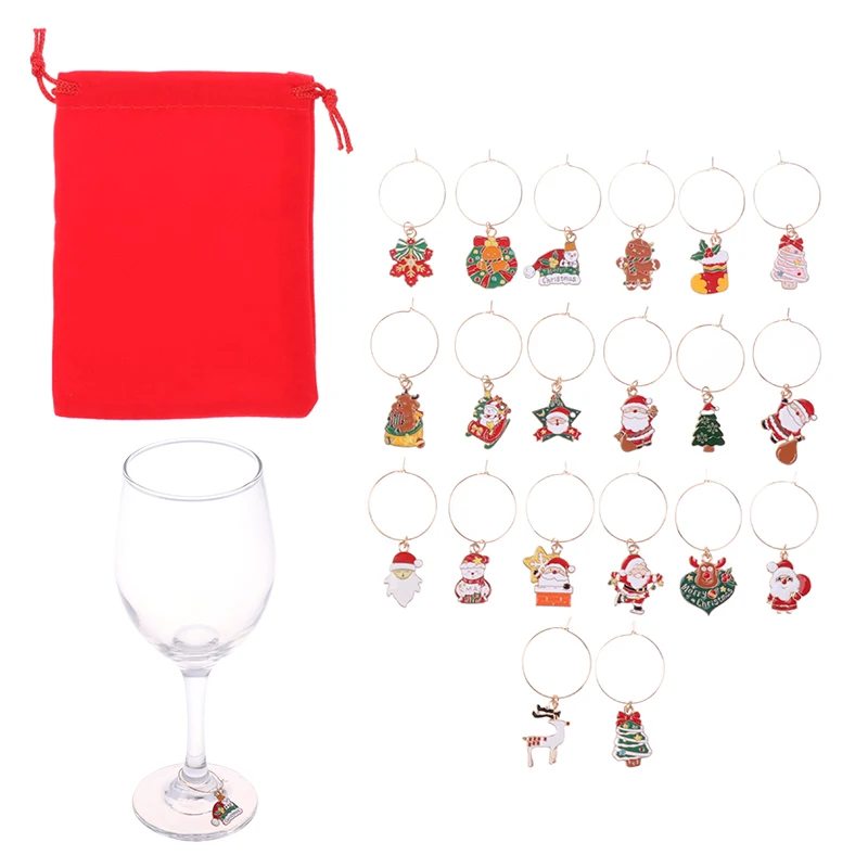20Pcs Christmas Wine Glass Markers Wine Charms Holiday Drink Marker Charms For Glasses Gift
