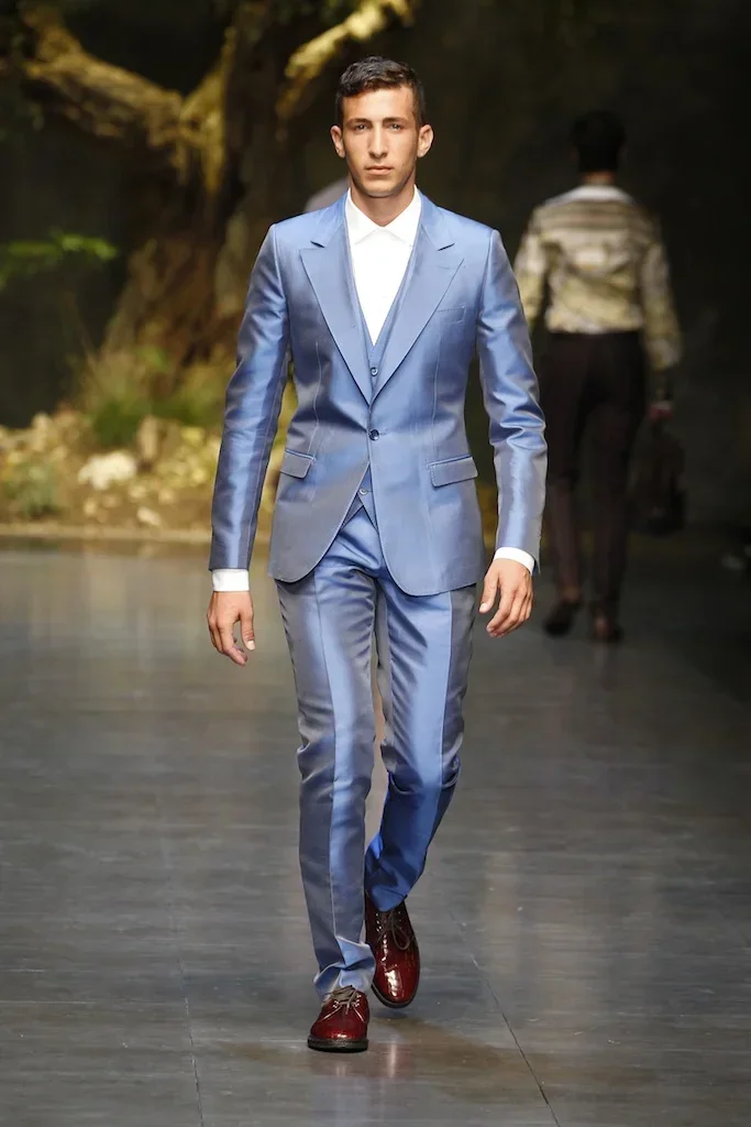 

High Quality Sky Blue Satin Men Suit Causal Stylish Wedding Suit for Men Prom Blazer Slim Fit 3 Piece Groom Tuxedo Costume Homme