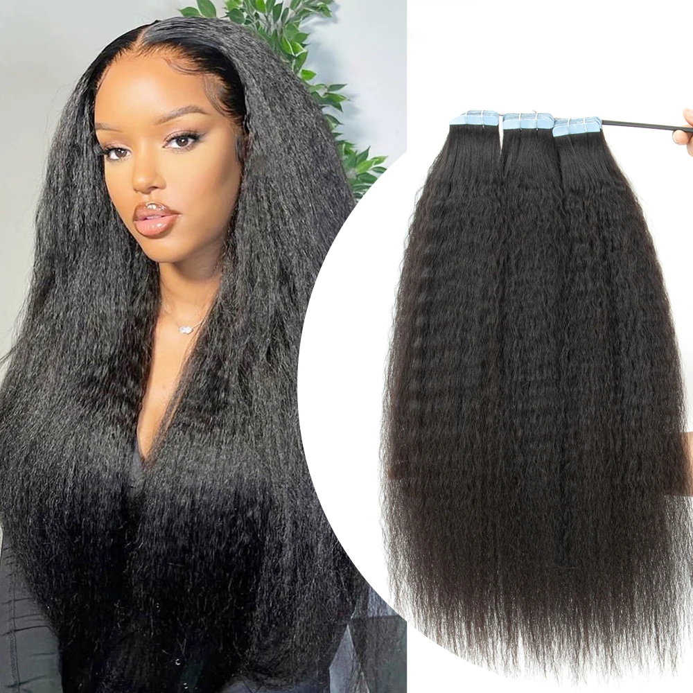 Kinky Straight Tape Ins Human Hair Extensions 100 Remy Human Hair