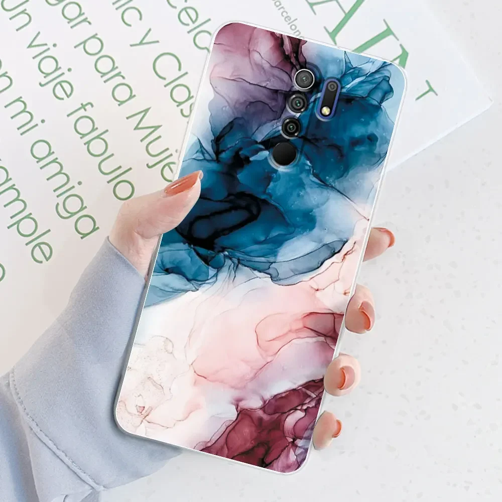 Elegant Watercolor Marble Transparent Silicone Soft TPU Case for 6.53-inch Smartphones - Protective Bumper Back Cover