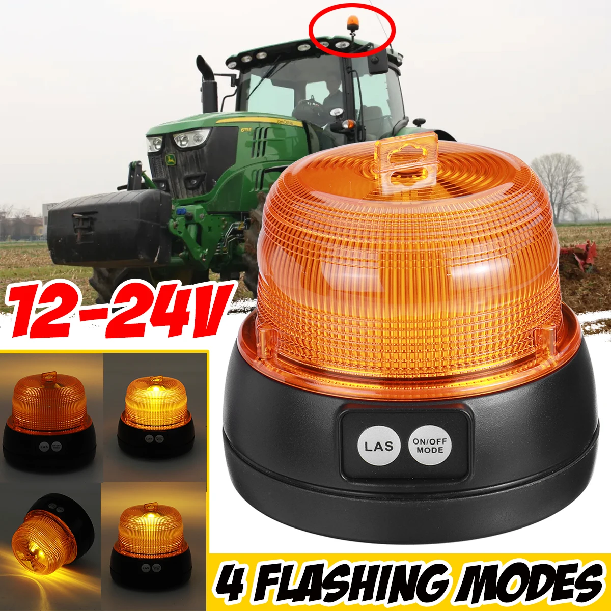 

12V 24V LED Warning Emergency Flashing Strobe Beacon Rotating Light Battery Powered Signal Lamp Tractor Truck Waterproof