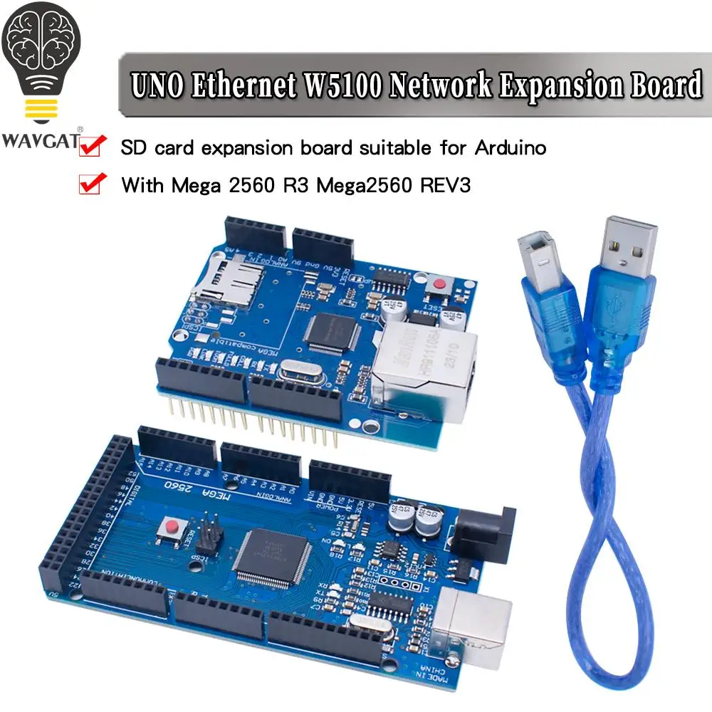 Wavgat Uno Ethernet W5100 Scheda Di Espansione Di Rete Sd Card Shield Per Arduino Con Mega 2560 R3 Mega2560 Rev3