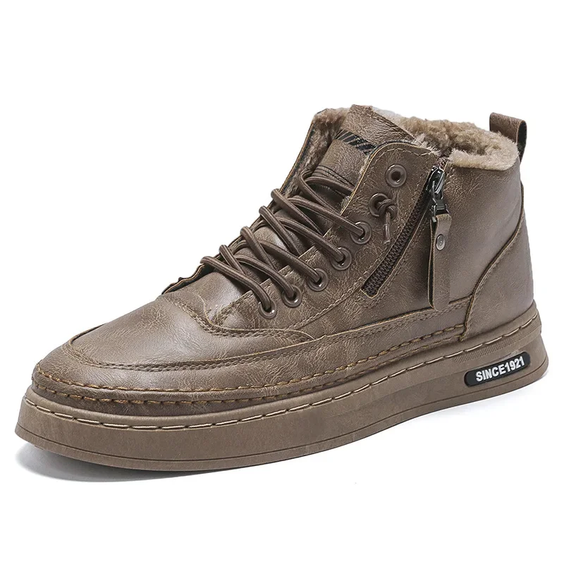 Men's Winter Warm Cotton Shoes New Classic Fashion Retro Plush Comfortable Anti Slip Snow Boots Outdoor Sports Casual Shoes