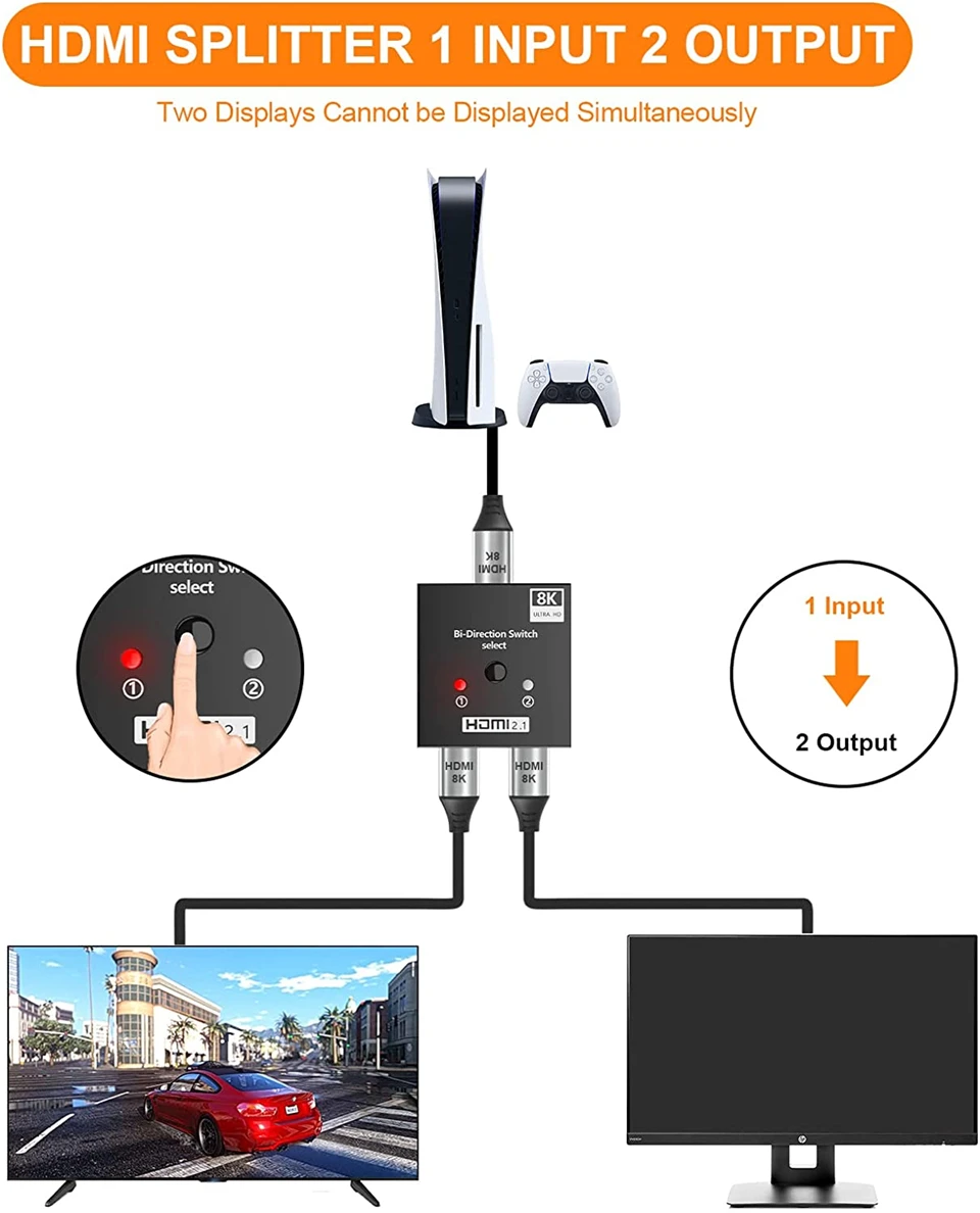 4K 120Hz HD Switch HDMI-compatible Adapter 8K HD Bi-Direction Switcher 1x2/2x1 S