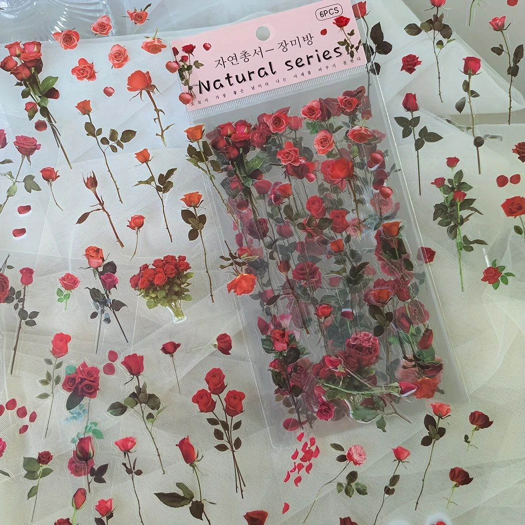 6 pcs/pack PET Plants Flowers Stickers DIY Scrapbooking Planner Decoration Collage Diary Supplies Aesthetics Stationery Sticker