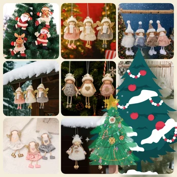Christmas Tree Decoration Set Plush Girl Christmas Golden Ornaments Angel Xmas Party Keychain Santa Claus Snowman Hanging Decor