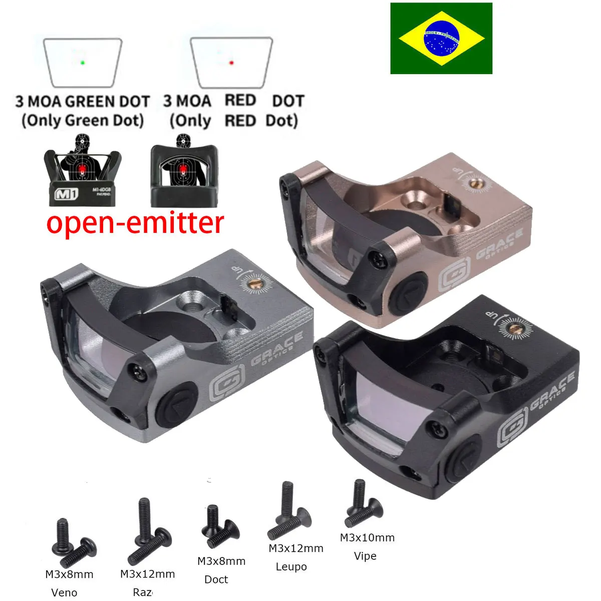 

Tactical 3 Moa RMR M1 Red Dot Sight Reflex Sight open-emitter Red Green Topless Sights with Glock Docter Picatinny Mount