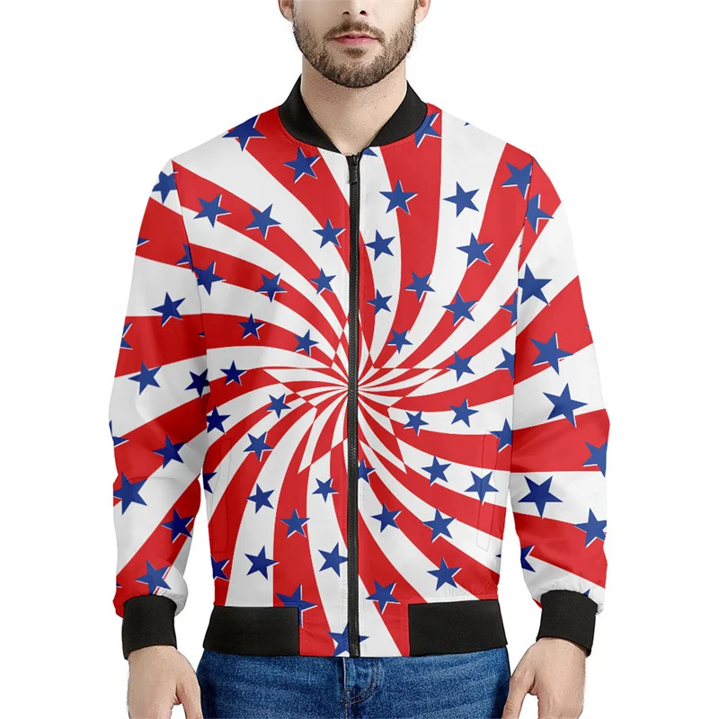 thumbnail image 1 of Chaqueta bomber con estampado de patchwork patriótico estadounidense para hombre, sudadera de manga larga en 3D, chaqueta bomber de calle de gran tamaño con cremallera, 1 of 5