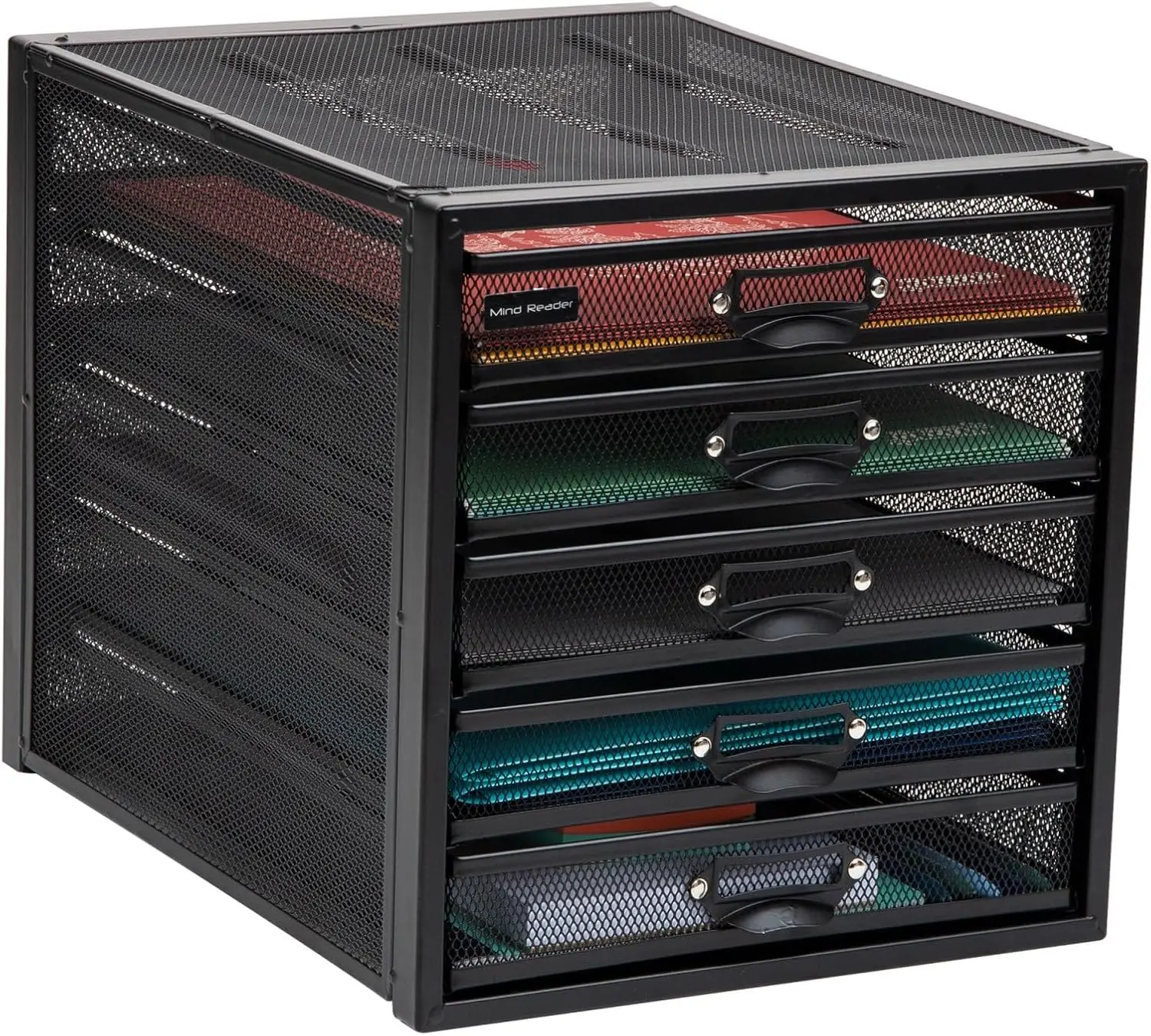 File Storage Drawers, Desk Organizer, Multi-Purpose, Crafts, Office, Metal Mesh, 11"L x 14"W x 11"H, Black, 5 Drawer