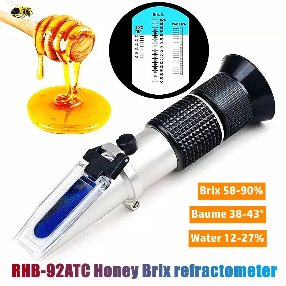 Rifrattometro Honey Tester 58-90% Brix 38-43 ° Baume 12-27% Acqua Per Apicoltore Bee Honey Rifrattometro Misuratore Di Zucchero Refactometro