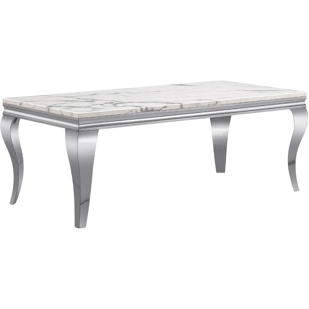 47 Inch Coffee Table, Faux Marble Coffee Tables, Rectangular Living Room Tables, Elegant Side Table with Stainless Steel 5