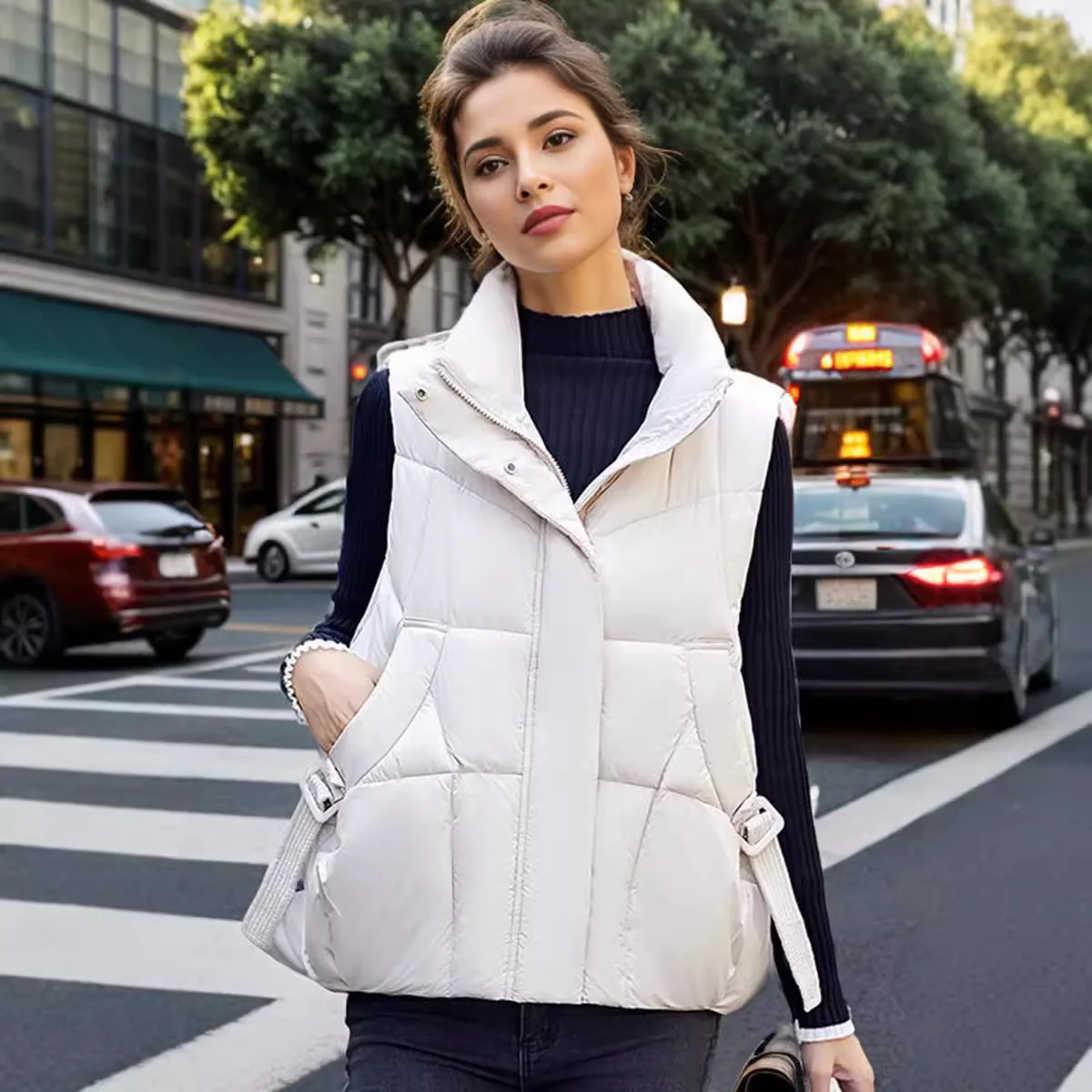 Women Fashion Stand Collar All-Match Warm Sleeveless Waistcoat Jacket Coat Autumn Winter Down Cotton Vest