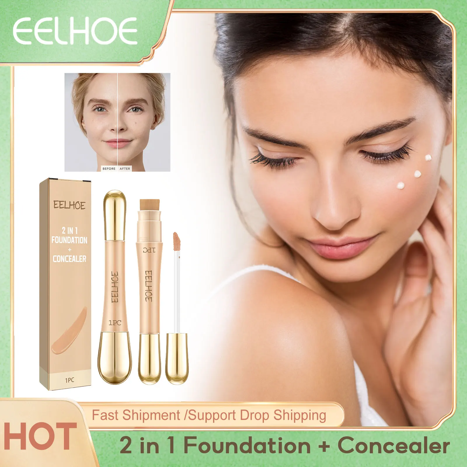 Eelhoe 2 In 1 Correttore Double-End Anti Lentiggine Occhiaie Correttore Viso Illuminare Correttore Fondotinta Cosmetico Ad Alta Copertura