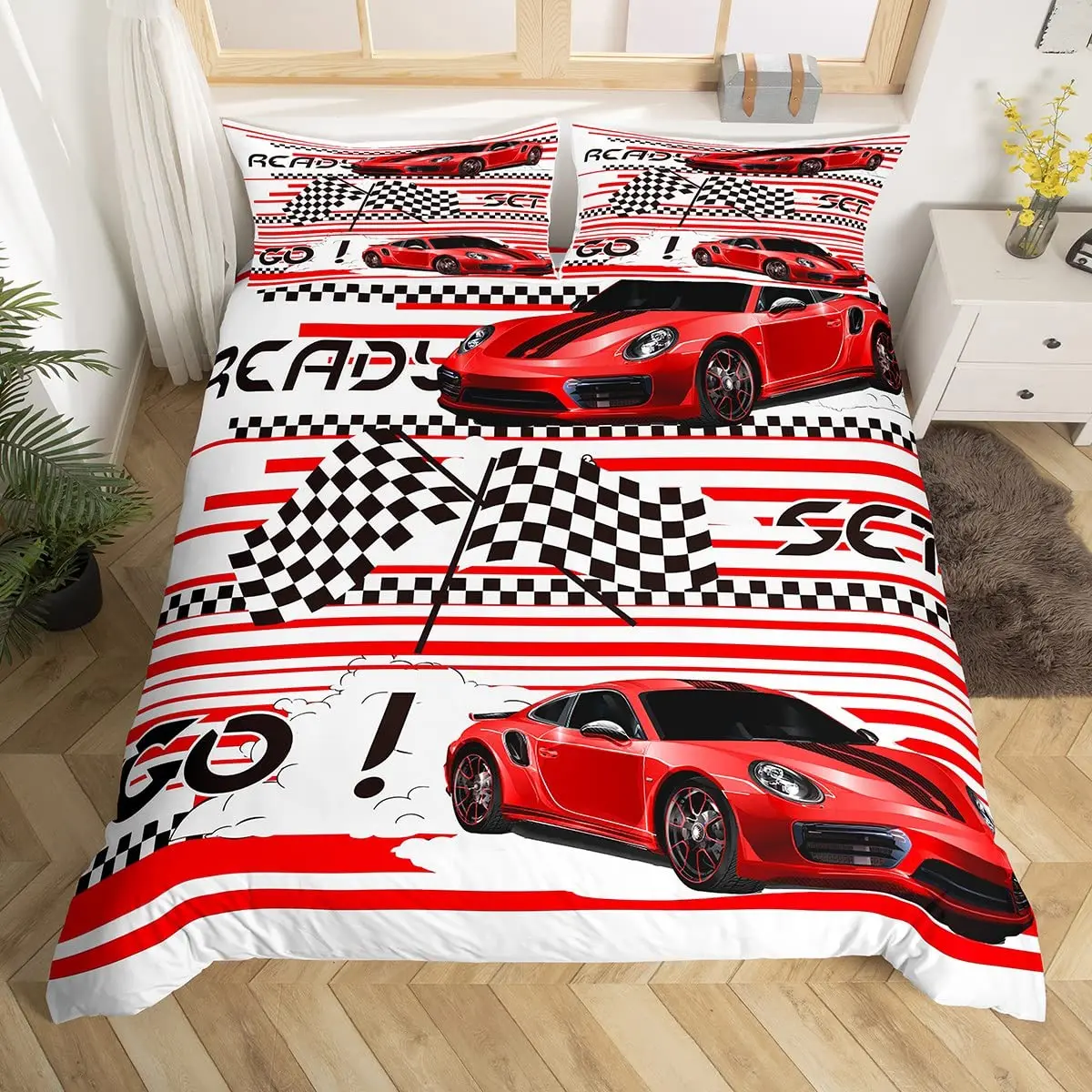 Race Car Bedding Set - Twin Size Boys Extreme Sports Duvet Cover Set with 1 Duvet Cover and 1 Pillowcase 2