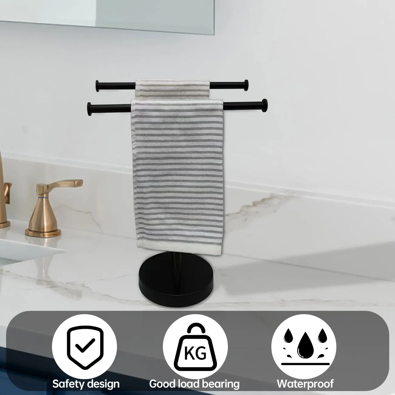 Vertical Design Anti Slip And Stable Black/White Iron Material Vertical Double Towel Bar For Table And Bedroom