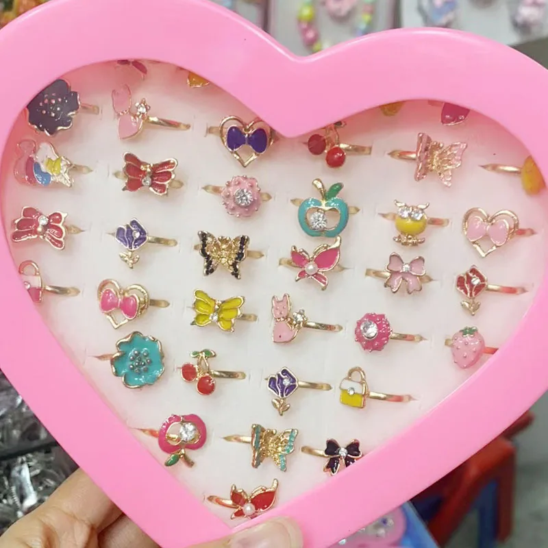Finger Ring 5/10/36Pcs Cute Cartoon Kids Kawaii Korean Children Girls Enamel Flower Crown
