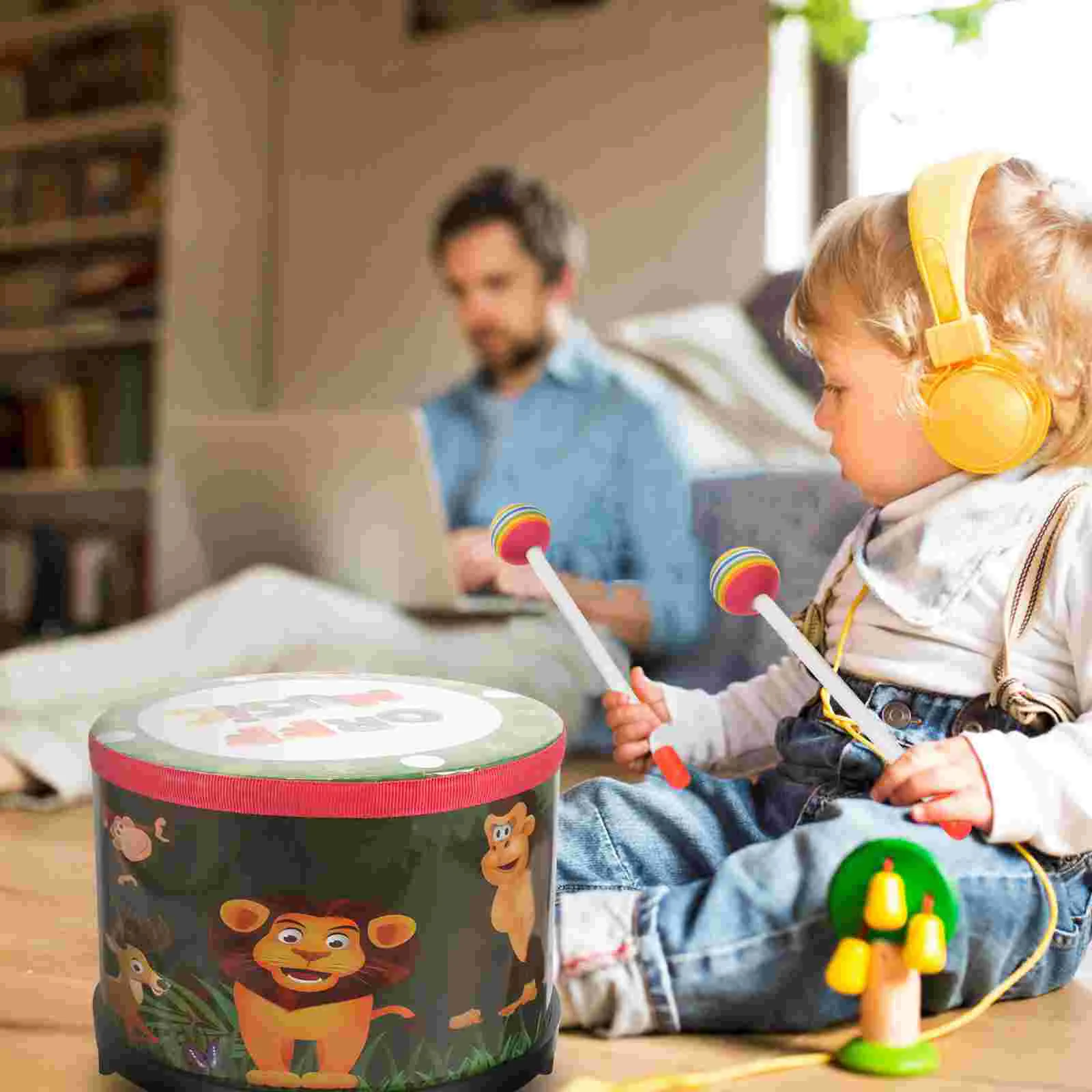 

Bass Drum Percussion Instrument Kids Musical Early Education Kit for 2 Year Old Wood