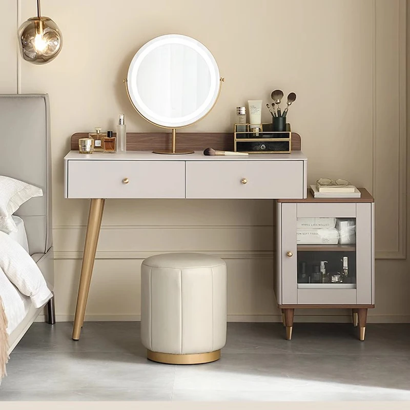 Angolo Moderno Tavolo Da Trucco Scrivania Specchio Luminoso Set Di Stoccaggio Sedia Da Toeletta Cassetti Mobile Mesa De Maquillaje Mobili Per Camera D