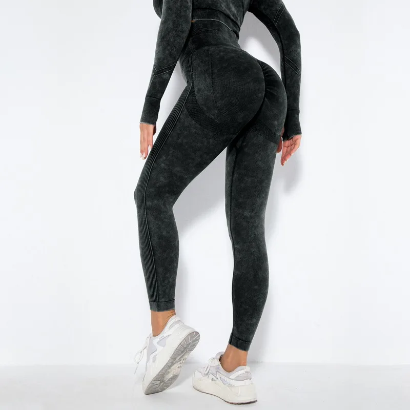 Gewaschene, matte, nahtlose High-Waist-Yoga-Hose mit Peach-Butt-Lifting-Effekt, elastische Fitness-Lauf-Sportleggings für Damen, tägliches Training