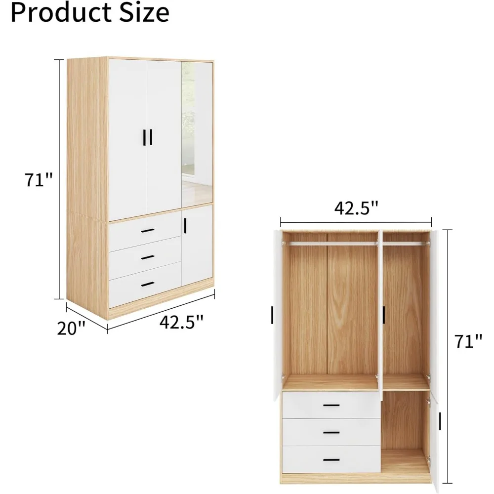 Armoire Wardrobe Closet, with Doors and Drawers, Bedroom Armories with a Big Storage Cabinet and Mirror Children's Wardrobes 3