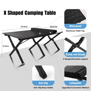 Large Folding Picnic Table Portable Lightweight Camping Table Foldable Roll Up Carbon Steel Camping Table with Carrying Bag 6