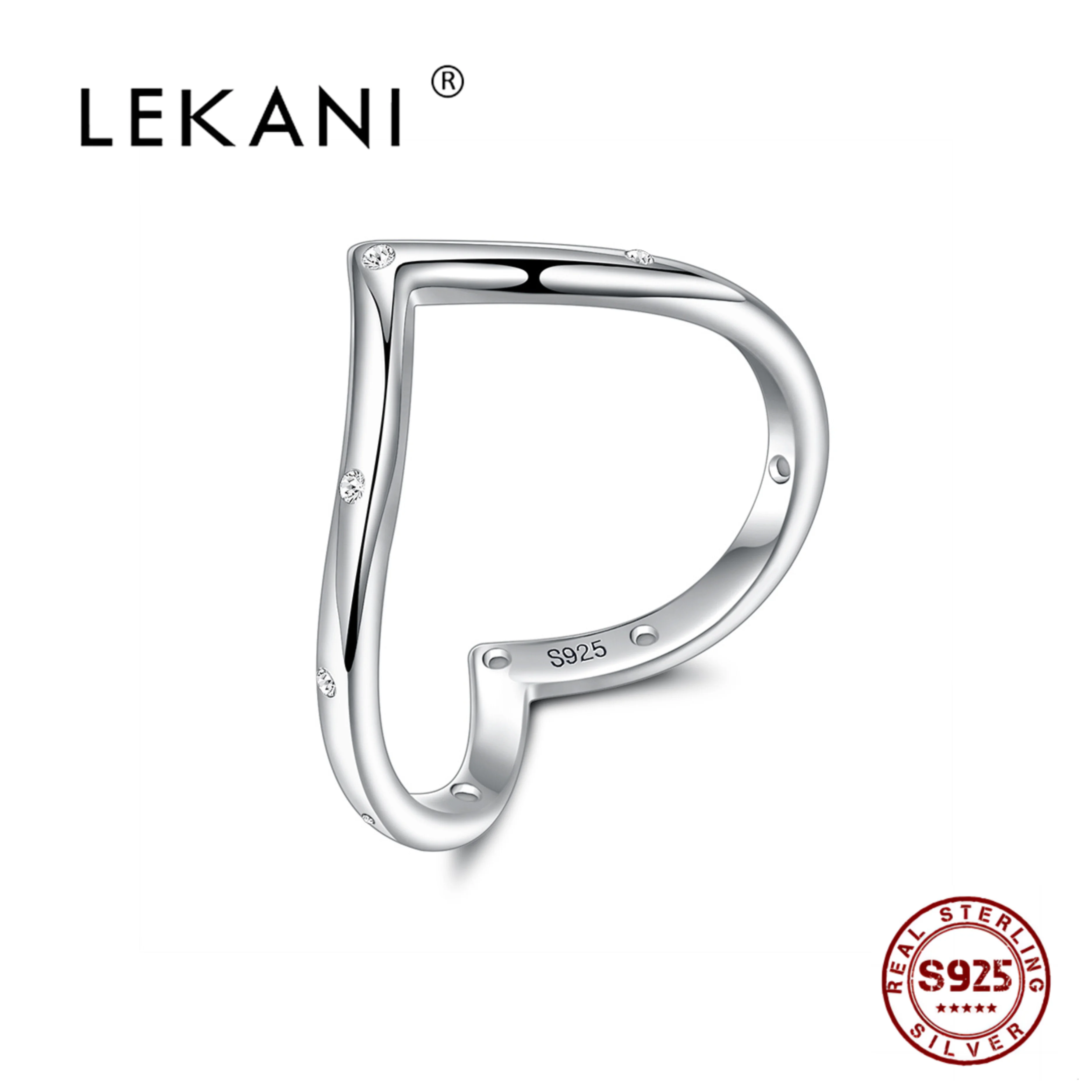 

LEKANI Real 925 Sterling Silver Heart Water Drop Clear Cubic Zirconia Finger Ring For Women Wedding Fine Jewelry Girlfriend Gift