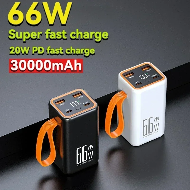 Mini Fast Charging Power Bank, 20W Bidirectional, 30000mAh, 66W, Compact and Suitable for iPhone and Android Mobile Power Supply