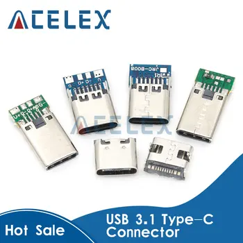 USB 3.1 C타입 커넥터, 12 24 핀 암수 소켓 리셉터클 어댑터, 납땜 와이어 및 케이블 24 핀 지원 PCB 보드, 10 개