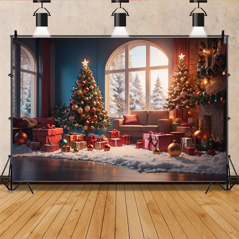 

SHUOZHIKE Christmas Day Photography Backdrops Living Room Indoor Ornament Green Door Wreath Photo Studio Background Props QS-44
