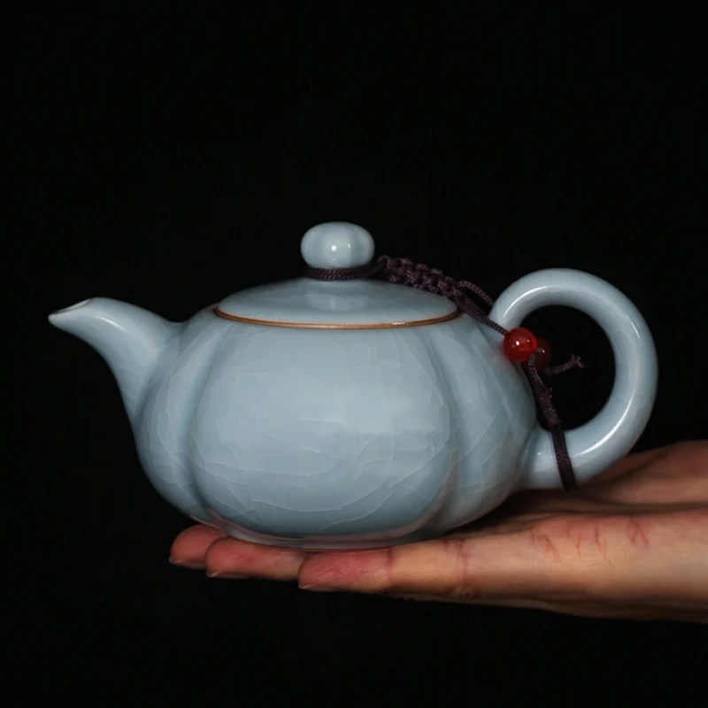Chinese Style Retro Ceramic Pumpkin shaped Kiln Teapot, Creative Porcelain Single, Kung Fu Household Indoor Supplies, 200ml, 1Pc