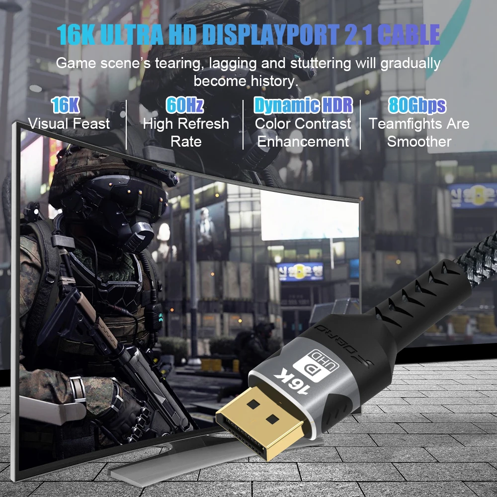 Ultra High-Speed DisplayPort Cable with 16K HDR Support