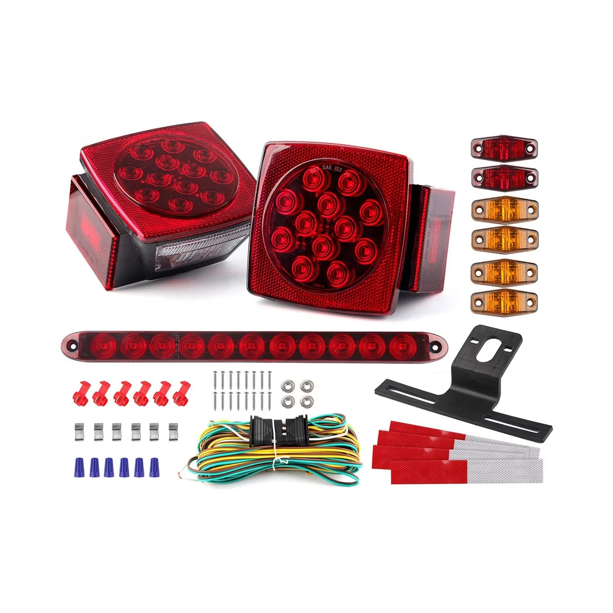 

Trailer Led Light Kit, Square Led Stop Turn Tail Brake License Plate Running Lights with Wiring Harness/Marker Lights