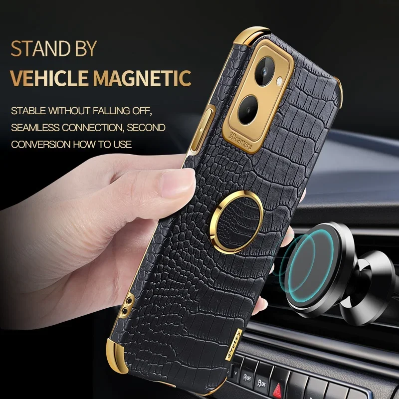 Luxury PU Leather Phone Case with Ring Holder and Silicone Protection