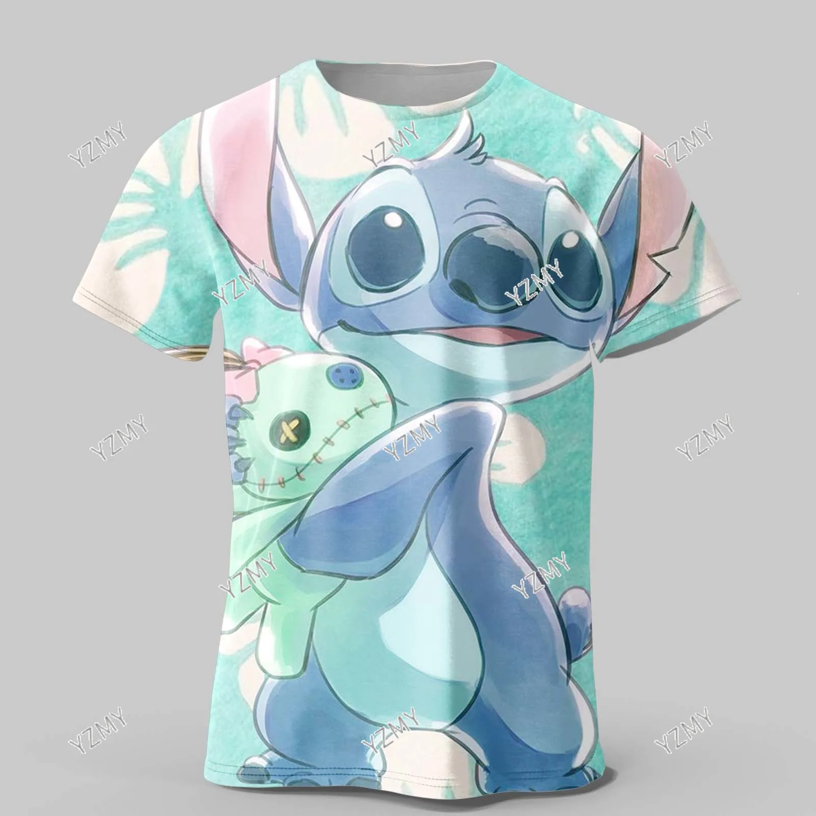 2024 Disney Stitch T Shirt Boys Girls Costume Cartoon Kids 3D Print Adult Kids Short Sleeve T Shirt 3