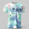 2024 Disney Stitch T Shirt Boys Girls Costume Cartoon Kids 3D Print Adult Kids Short Sleeve T Shirt 3