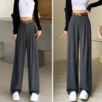Women Fashion Suit Pants Lady Breathable Baggy High Waist Wide Leg Summer Trousers Lady Straight Leg Black Coffee Classic Pants - Image 4