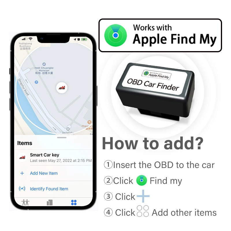 Find My car OBD for iPhone Compatible with all car OBD locators Monitoring tracker Vehicle anti-lost Free app Find function