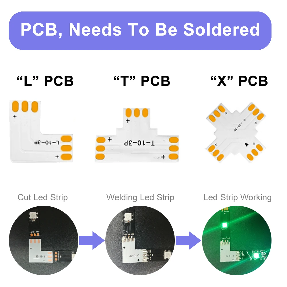 LED Strip Connector L T X Shape 2PIN-5PIN for 10mm WS2811 WS2812 5050 RGB Light Tape