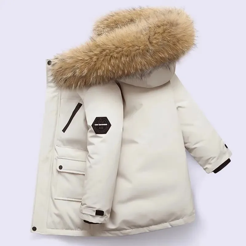 4-12Y Boys Velvet Thick Jackets Winter -30℃ Children's Parka Warm Cotton-Padded Outerwear Big Kids Thickening Coat Clothes